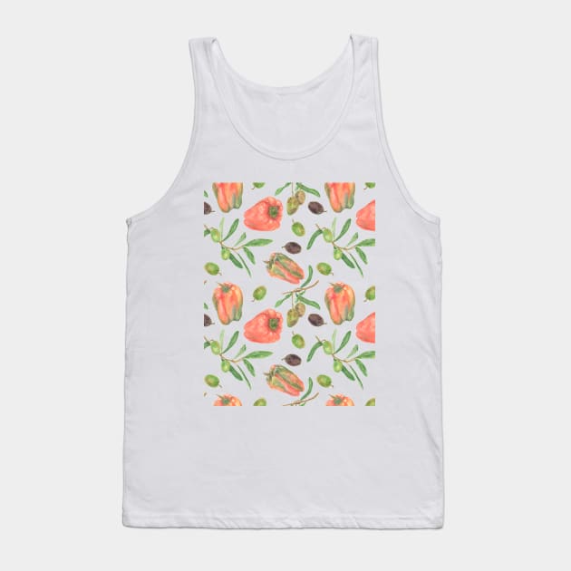 Pepper and Olives Watercolor Mix Tank Top by paintingbetweenbooks